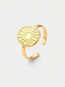 Ashenrae 1 pieza Anillo circular de joyería de acero inoxidable vintage con forma de sol personalizado para mujer - Amarillo Oro - Ver 1