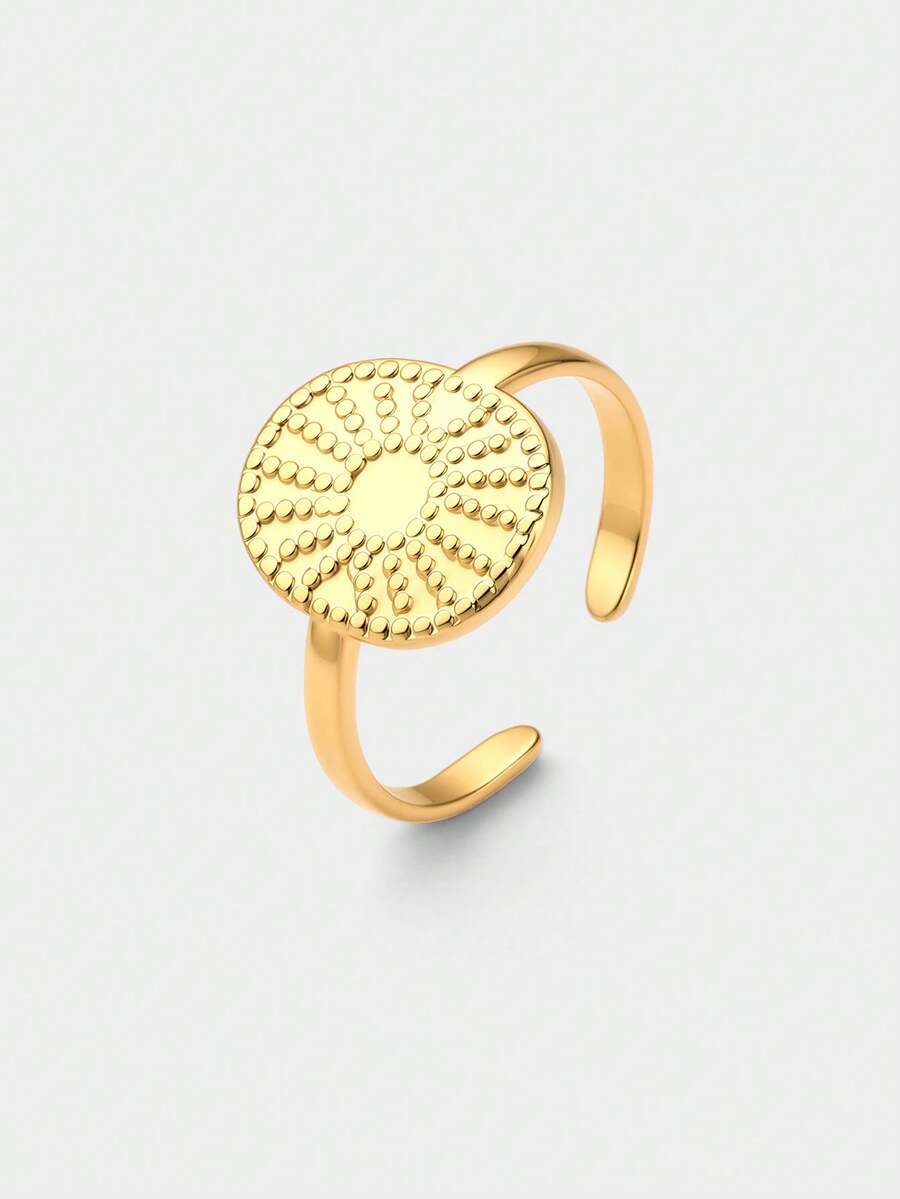 Ashenrae 1 pieza Anillo circular de joyería de acero inoxidable vintage con forma de sol personalizado para mujer - Amarillo Oro - Ver 1