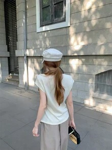 溫柔風小眾設計前綁帶短袖T恤 女款優雅修身顯瘦短袖上衣 夏季 - 杏色 - 查看 7