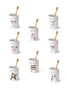 Customizable Personalized Name Ceramic Toothbrush Holder Cup, Custom Engraved Animal Pattern Ceramic Toothbrush Storage Cup, Fine Ceramic Glaze Smooth And Easy To Clean, One-Piece Molded Sturdy And Resistant To Bumping, Minimalist Animal Pattern Fresh And , Ample Capacity To Hold Toothbrush, Toothpaste And Toiletries, Waterproof And Moisture-Proof Long-Lasting Use Without Mold, Suitable For Renters, Singles And Couples - Multicolor - View 9