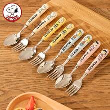 Cuchara de acero inoxidable auténtica de Snoopy con mango de cerámica, cuchara para sopa, tenedor, utensilios para arroz, tenedor para frutas - Ver 3