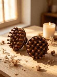 1pc Sandalwood Mushroom Head Massage Comb, 28 Teeth Nail Care Nourishing Hair Without Damaging Hair, Healthy Scalp Care Wooden Comb, Head Massage Wooden Comb, Hair Care Wooden Comb - Multicolor - View 5