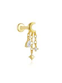 1Pc Crown Tassel 925 Sterling Silver Earrings For Women Flat Back Drop Earring Stud Earring Helix Cartilage For Daily Wear Party Fine Jewelry - Gold - View 4