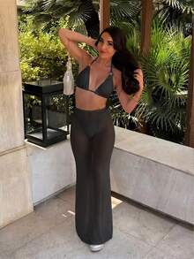 2026 Summer New Women's Fashion Sexy Black Spaghetti Strap Bikini Set With Skirt, Suitable For Beach Vacation - Black - View 7