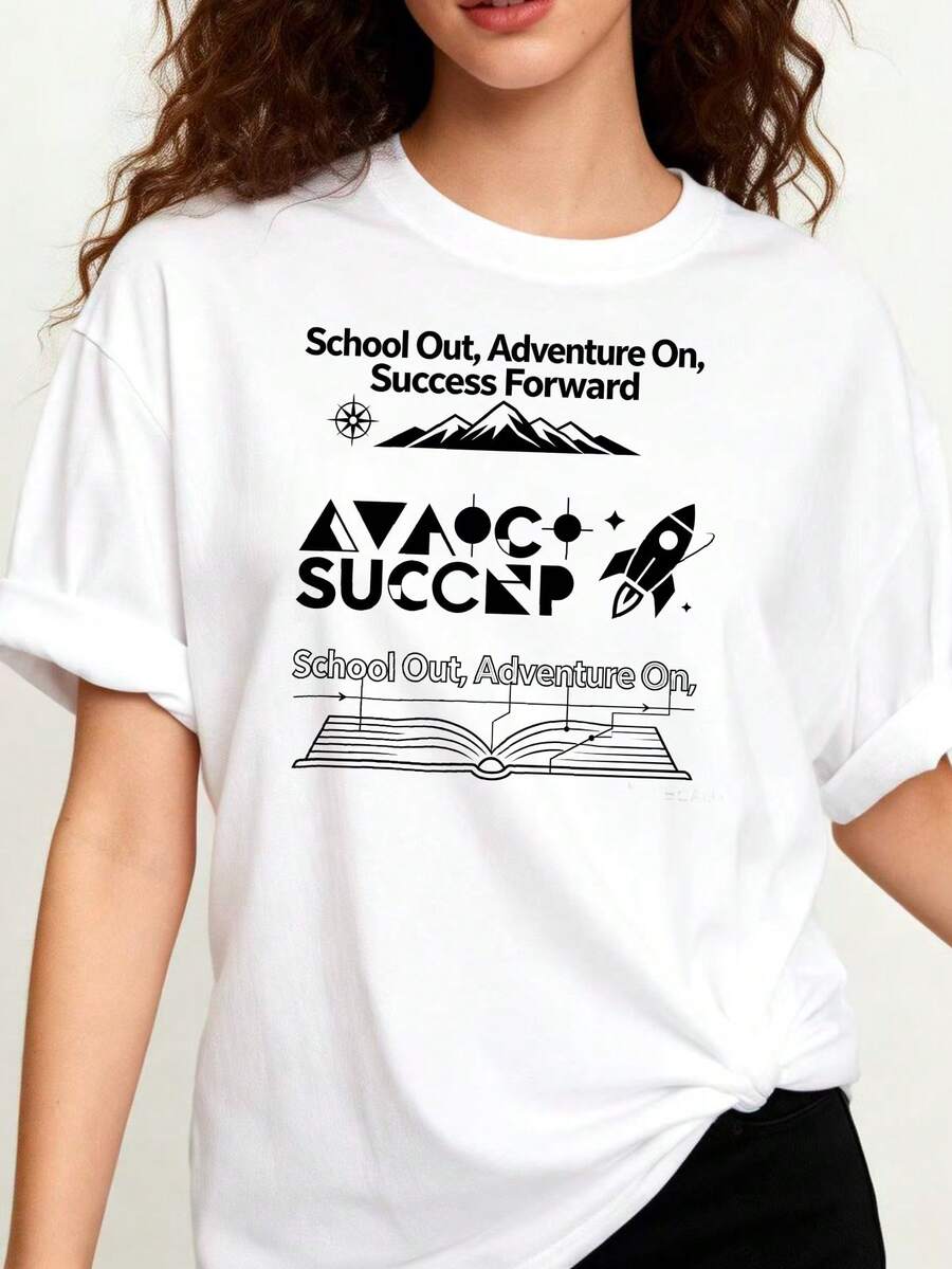 Best Selling Women's T-Shirt - 100% Women's Casual Printed Crew Neck T-Shirt, Ideal For Embarking On Adventures, Moving Forward Successfully, Graduation Gift, Summer Wear. - 白色 - 查看 1