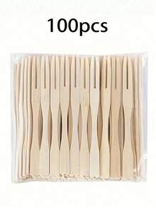 300/200/100/1pc Bamboo Appetizer Forks, Reusable Bamboo Fruit Forks, Dessert Forks, Cake Forks, Appetizer Forks, Wedding Party Supplies, Handmade Bamboo BBQ Forks, Kitchen Supplies, Christmas Gift - Multicolor - View 8