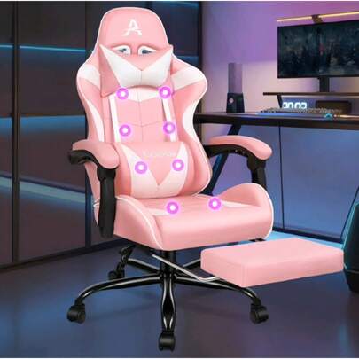 Chaise de jeu en PU avec fonction massage - Siède bureau ergonomique pour jeux de course sur PC et bureau à domicile