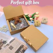 12pcs Kraft Paper Folding Flip Top Gift Boxes With Gold Ribbon, Birthday Wedding Party Favor Gift Packaging Boxes, Valentine's Day And Various Holiday Party Gift Boxes - Brown - View 2