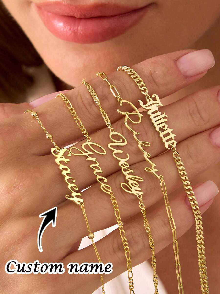 1PC Personalized Multi-Style Name Bracelet, Stainless Steel Jewelry Gift, Customized Name Bracelet, Exquisite Minimalist Style Bracelet, Mom Bracelet, Personalized Jewelry, Mother's Day Gift, Thanksgiving Gift - Multicolor - View 1