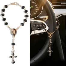 Car Rearview Mirror Hanging Ornament Pink Mini Cross Pendant Purple Religious Decoration Catholic Wedding Women's Accessory Car Interior Decor Religious Gift - Black-1pc - View 7