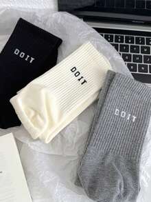 3/5/7 Paar rutschfeste Socken mit Buchstabenmuster, atmungsaktive Sport-Fitness-Yoga-Pilates-Socken bis zur Mitte der Wade, professionelle Indoor-Sport-Fitness-Yoga-Tanz-Pilates-Socken mit rutschfester Silikonsohle, Herbst - Verschiedenfarbig - Übersicht 9
