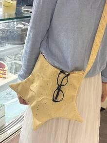 Korean Style Cute Star Pattern Rhinestone Soft Crossbody Bag, Yellow Canvas, Convenient For Outings, Multifunctional Zipper Phone Pouch, Shoulder Bag, Lightweight, Stylish, Versatile, Cute - Yellow - View 4