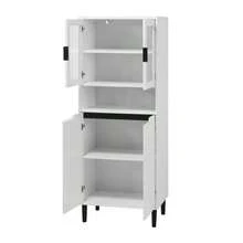 Tall Bookcase With Tempered Glass Door And Adjustable Shelf, 4 Doors, Lacquered MDF Furniture, Black, Storage For Living Room And Bedroom - White - View 9