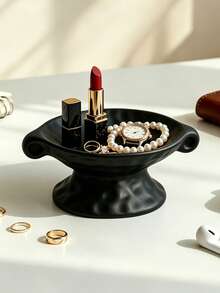 1/2pcs Luxury Dual-Handle High-Foot Storage Tray, Vanity Jewelry Ring Lipstick Organizer Dish, Entryway Desk Key & Miscellaneous Storage Plate, Bedroom Makeup Table Decorative Ornament - Housewarming Gift - Multicolor - View 4