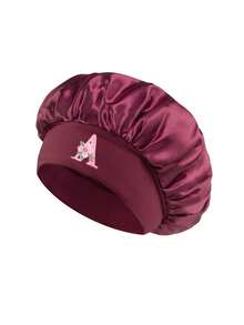Women's Adjustable Wide Brim Satin Sleep Cap, Floral Letter A-Z Breathable Night Cap, Suitable For Curly And Natural Hair, Sleep Accessory - Burgundy - View 10