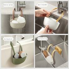 1 pieza Soporte moderno de plástico para esponja de cocina con correa ajustable, multifuncional, adecuado para diseño montado en la pared del fregadero, estante de almacenamiento esencial para esponja y jabón de baño y cocina - Multicolor - Ver 6