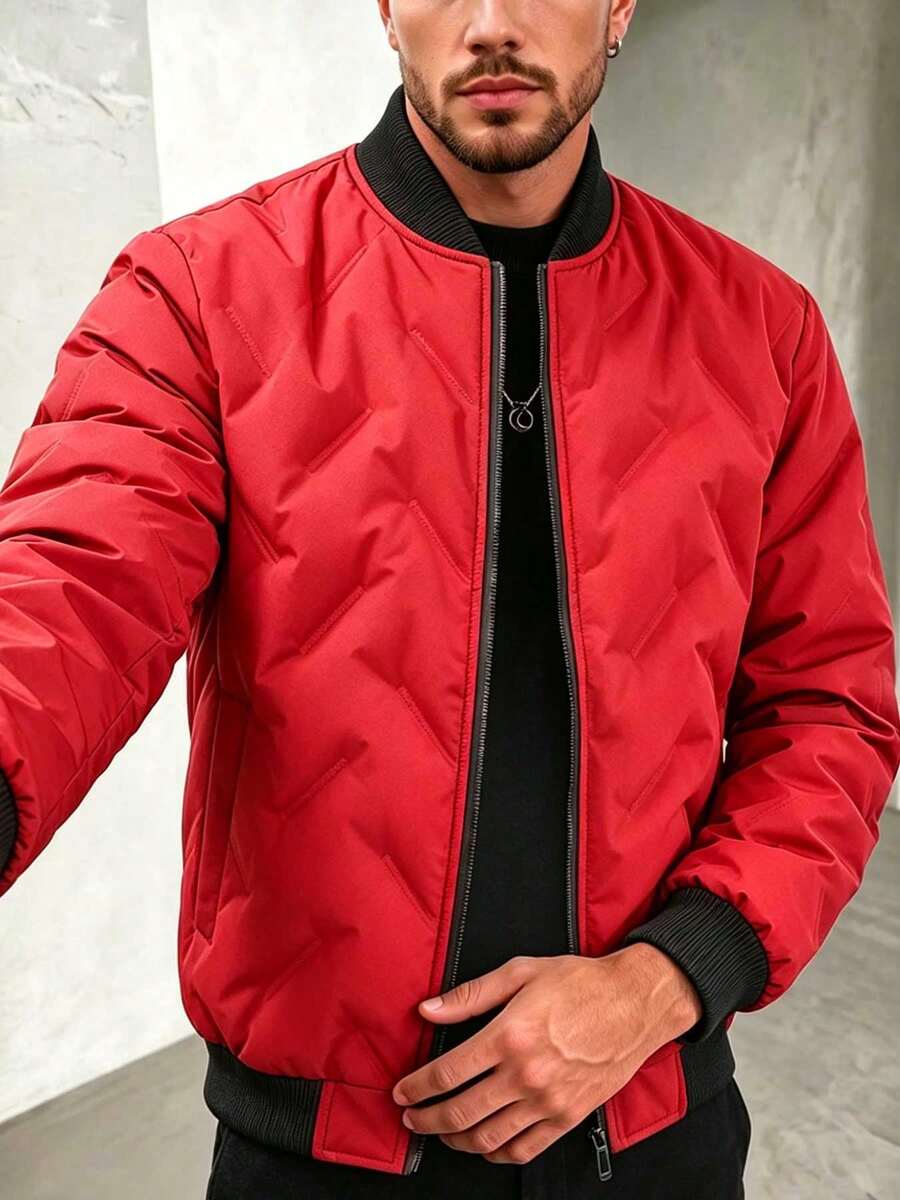 Men's Outdoor Stand Collar Jacket, Lightweight Vintage Loose Fit Fall/Winter New Arrival - Red - View 1
