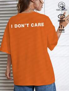 Top in cotone arancione personalizzato da donna, vestibilità ampia, per l'estate 2026, con stampa di lettere sul retro, stile minimalista da vacanza - Arancione - Visualizzare 5