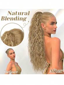 30 Inch Curly Ponytail Clip-In Hair Extensions, Voluminous Natural Look Synthetic Hair Pieces For Women, Blonde Highlights - Blonde Highlight - View 5