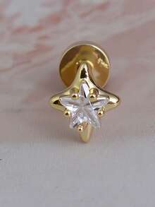 1pc Minimalist Transparent Zirconia Star Stud Earring, Hypoallergenic Flat Back Screw Ear Cartilage Jewelry, Suitable For Helix, Conch, Daith, Lobe, Cartilage, Stacked Piercing Earring - A Pair Of Round  Star Earrings - View 12