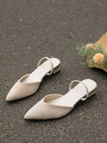 Women's Fashion Pointed Toe Spring/Autumn Plus Size Beige Commuter Elegant Slingback Slip-On Low Vamp Shoes - Beige - View 4