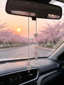 1pc Fairy Style Flash Diamond Butterfly Mosaic Car Ornaments Pink Diamond Bead Chain Car Rearview Mirror High Sense Decoration - Butterfly Flowers - View 3