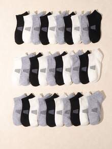10/20 Pairs Solid Color Ankle Socks With Non-Slip Striped Heel Sports Socks - Multicolor - View 2