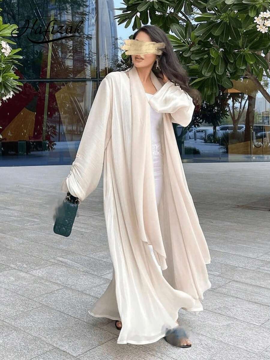 女款端莊長款長袍式外衣亮面絲綢連身裙