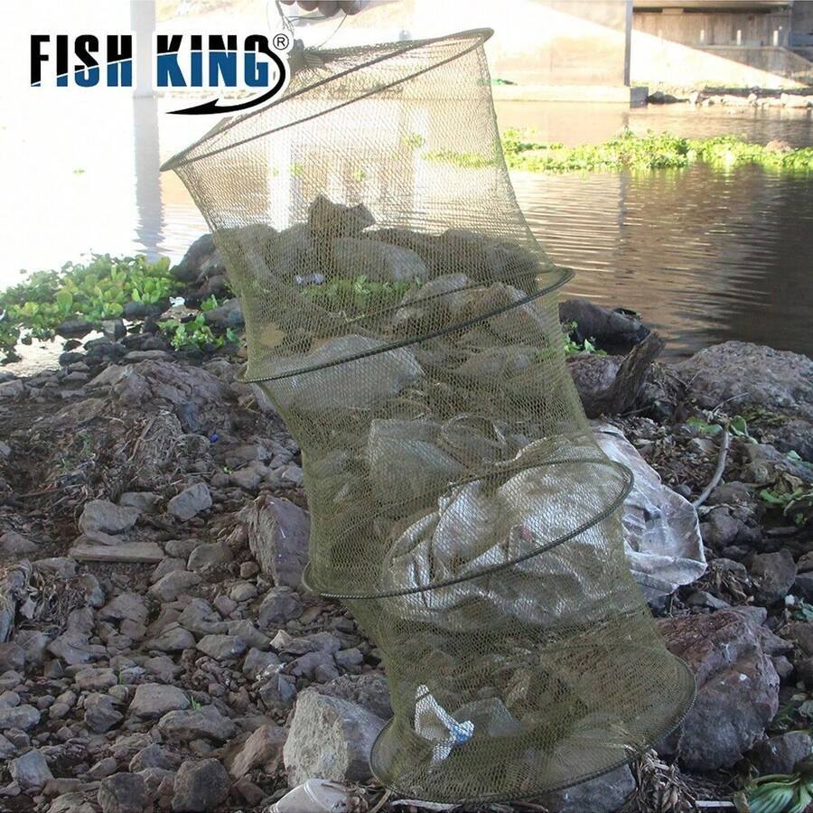 Fish Keepers Plastic Ring Rubber Hanging Bag Side Hanging Fishing Net Nylon Foldable Bundled Simple Lightweight 3-Layer - Multicolor - View 1