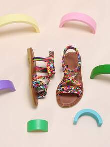 Children's Summer Multi-Strap Dopamine Colorful Cross-Twist Braided Slip-On Flat Sandals, Beach Casual Sandals Suitable For Travel - Multicolor - View 7