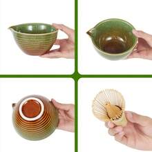 Complete Matcha Tea Set – 7-Piece Kit With Ceramic Bowl, Bamboo Whisk, Holder, Spoon, Stainless Steel Sieve, Rest & Cloth – Traditional Japanese Ceremony Accessory For Tea Lovers - Lime Green - View 4