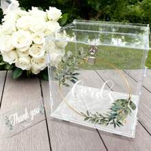 Personalized Customized Transparent Acrylic Card Box With Lock, Wedding Blessing Card Collection Box, Storage For Greeting Cards And Gift Envelopes, Suitable For Wedding, Birthday, Graduation, Valentine's Day, Baptism, Party Tabletop Blessing Card Storage Decorative Ornament - 1PC - View 2