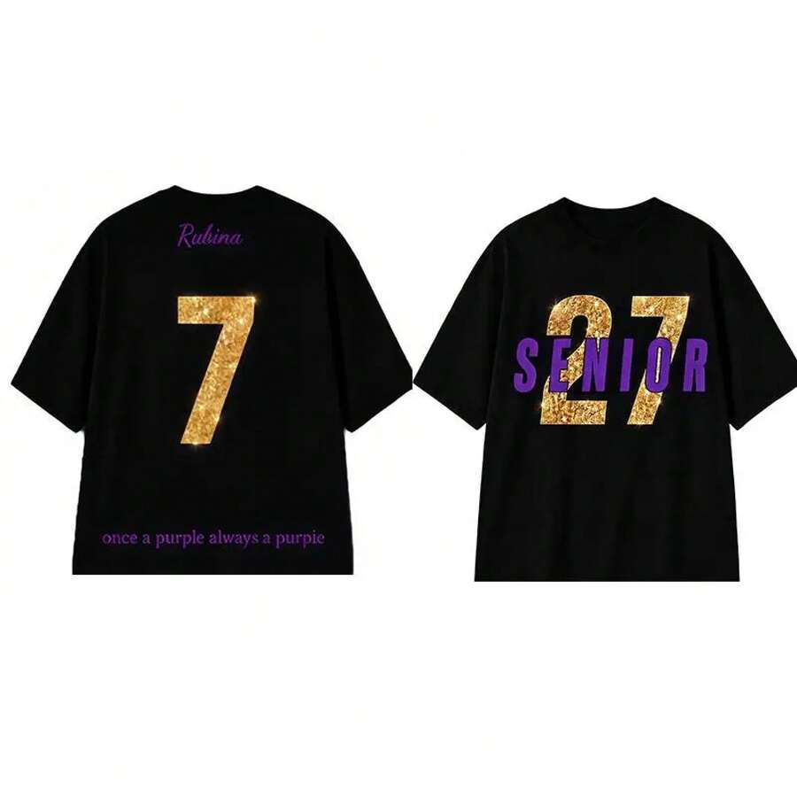 For Seniors, Personalized Name And Number, Oversized Urban Style In Black, Gold And Purple, Personalized Graduation Gift For Sports And Outdoor Use - Black - View 1
