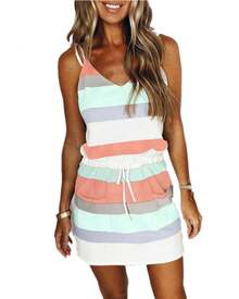 Vestido largo tipo camisola holgado con estampado de rayas, moda de verano para mujeres europeas y americanas. - Verde - Ver 5