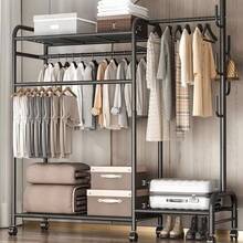 Heavy Duty Carbon Steel Double Rail Clothes Garment Hanging Rack Shelf Display Stand, Multi-Purpose Coat Rack, Strong Load Bearing - Negro - Ver 11