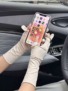 1 Pair Women's Ice Silk UV Protection Gloves, Summer Anti-UV, Non-Slip, Extended Wrist, Thin Style For Driving And Cycling - A - View 3
