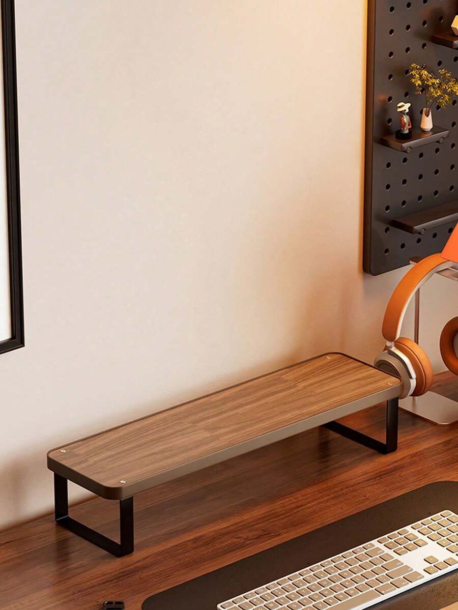 1pc Computer Monitor Stand, Laptop Cooling Stand, Space-Saving Desktop Organizer, Sturdy And Durable, Desktop Monitor Height Adjuster, Suitable For Gaming Room, Office, Bedroom, Home Decor - Brown - View 1