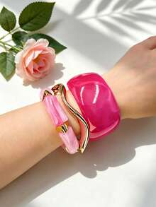 3pcs/Set Luxury Vintage Resin & Metal Bracelet Set, High-End Design Jewelry For Women, Suitable For Party Wear (Metal Ring, Inner Ring With Regular Black Dots, Normal Production Requirement) - Bohemia - View 16
