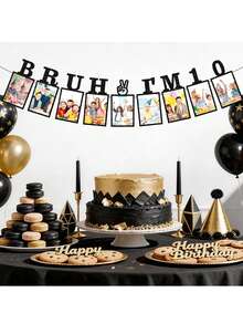 10th Birthday Decorations Bruh I'm 10 Photo Banner For Boys Men- Black Glitter Happy 10 Year Old Birthday Decorations Party Supplies - View 1