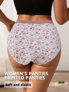 QUASTI 5pcs Women's Plus Size High Waist Floral Print Panties, Elastic Waistband Soft Breathable Triangle Briefs, Comfortable Casual Daily Wear Underwear - Multicolor - View 4