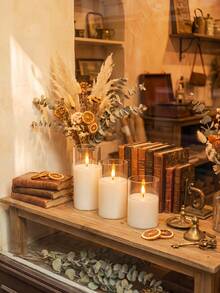 3pcs LED Electronic Candle Set With Remote Timer Function, Outdoor Electric Pillar Candles, Battery Operated Candle Lights, Realistic Flame Electronic Pillar Candles, Warm Flame, Birthday Wedding Decoration, Suitable For Lanterns, Yards, Christmas, Home Decor, Easter, Graduation, Valentine's Day And Other Occasions - White - View 8