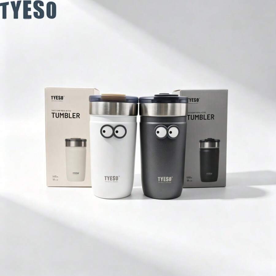 TYESO Yeso 不鏽鋼保溫馬克杯 磨砂保溫杯附吸管 防漏咖啡杯 適用冰飲與熱飲 真空保溫 附眼睛貼紙 - 彩色 - 查看 1