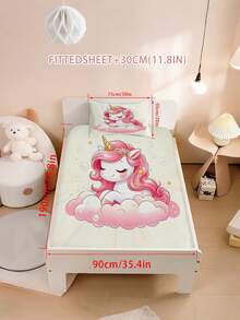 2/3PCS Cute Pink Unicorn Bedding Set For Girls Kids, Cartoon Unicorn On Cloud Print Fitted Sheet & Pillowcases, Magical Fantasy Themed Bed Set For Children, Teenagers, Adults, Boys And Girls Bedroom (Twin/Full/Queen/King Size) - Multicolor - View 12