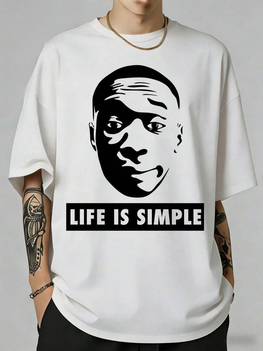 Camiseta Gráfica <<La Vida Es Simple» 100% Algodón, Cita Humorística Viral, Unisex - Blanco - Ver 1