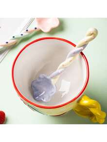 1/2pcs Multi-Color Ceramic Long Handle Soup Spoons, Back To School Tableware, Home Dessert Spoon, Stirring Spoon, Coffee Spoon, Ice Cream Spoon, Cute Flower Design Christmas/Halloween Party Gift - View 3