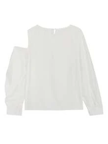 French Design Asymmetrical White Off-Shoulder Long Sleeve Blouse, Spring/Autumn New High-End Style Women's Shirt - White - View 7