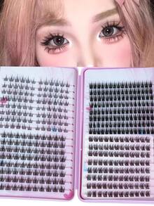 400 racimos de pestañas postizas de gran capacidad de estilo mixto, libro de pestañas de 32 filas de estilo cómic grueso y natural segmentado para perezosos, fácil de usar, creando un look de maquillaje natural y dulce - Ver 1