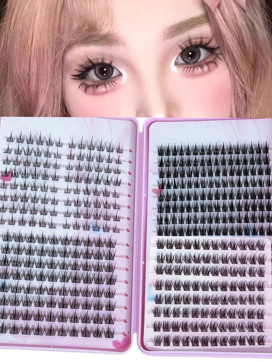 400 racimos de pestañas postizas de gran capacidad de estilo mixto, libro de pestañas de 32 filas de estilo cómic grueso y natural segmentado para perezosos, fácil de usar, creando un look de maquillaje natural y dulce - Ver 1