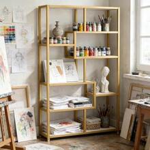 Open Shelves, Bookcase, Modern Freestanding Gold Shelf, Bookcase Display - Platinum - View 7