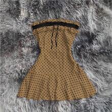 Vestido corto ajustado sin tirantes, con lazo, lunares y estilo, para chicas sensuales y atrevidas - Negro - Ver 1